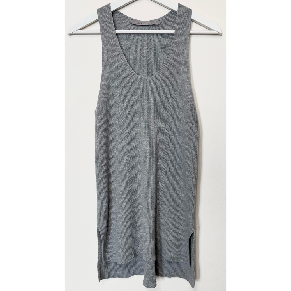 Athleta • M • Ribbed Knit Scoop Neck Tunic Cotton Linen Blend Tank Top Grey